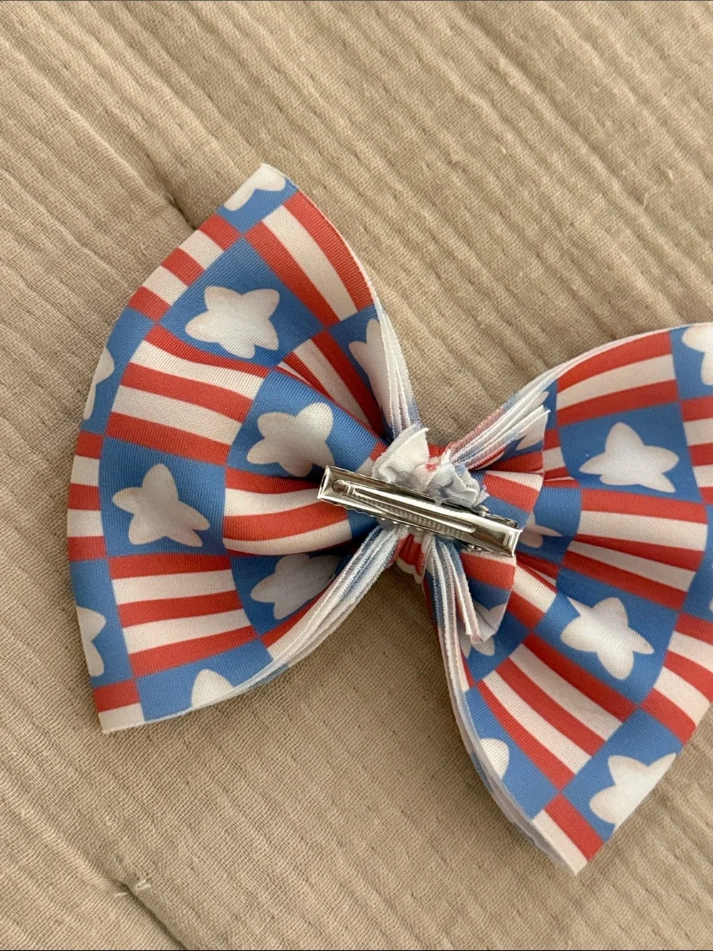 Girls Patriotic Stars & Stripes Kids Hair Bow - Blue/Red/White